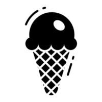 Cone ice cream vector icon, frozen food item