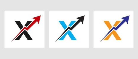 concepto de logotipo de finanzas letra x con símbolo de flecha de crecimiento vector