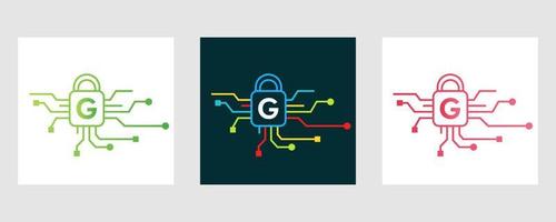 logotipo de seguridad cibernética de la letra g. señal de seguridad de Internet, protección cibernética, tecnología, símbolo de biotecnología vector