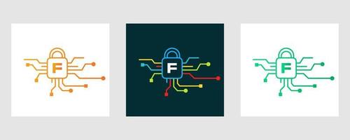 Letter F Cyber Security Logo. Internet Security Sign, Cyber Protection, Technology, Biotechnology Symbol vector