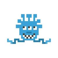 Blue monster in the style of pixel art. Vector illustration