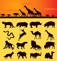 Set of silhouettes of animals from africa. A vector illustration