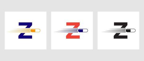 logotipo de la medicina de la letra z. concepto de logotipo médico con símbolo de pilas de medicina vector