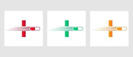 logotipo de la letra i medicina. concepto de logotipo médico con símbolo de pilas de medicina vector