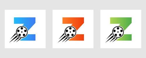 concepto de logotipo de película de letra z con carrete de película para señal de medios, símbolo de director de película vector