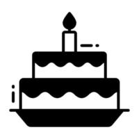 Party cake with candle on it, birthday cake icon vector