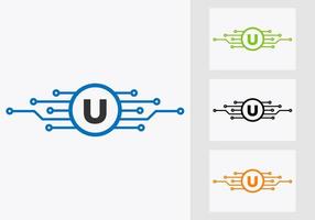 plantilla de diseño de logotipo de tecnología de letra u. diseño de logotipo de red vector