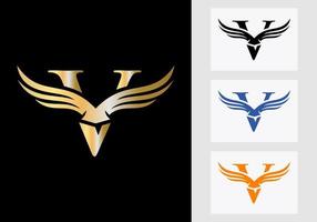 V Letter Wing Logo Design. Initial Flying Wing Symbol vector