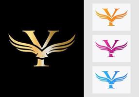 diseño del logotipo del ala de la letra y. símbolo inicial del ala voladora vector
