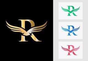 R Letter Wing Logo Design. Initial Flying Wing Symbol vector