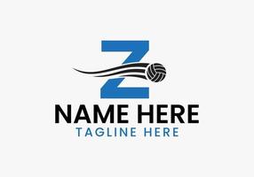 Letter Z Volleyball Logo Concept With Moving Volley Ball Icon. Volleyball Sports Logotype vector