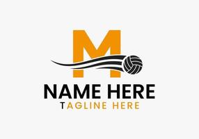 Letter M Volleyball Logo Concept With Moving Volley Ball Icon. Volleyball Sports Logotype vector