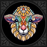 Colorful sheep head mandala arts isolated on black background vector