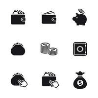 Money icons set. Black on a white background vector