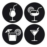Cocktail icons set. White on a black background vector