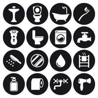 conjunto de iconos de baño. blanco sobre un fondo negro vector