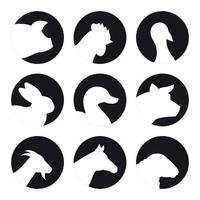 Farm Animal Icons. White on a black background vector