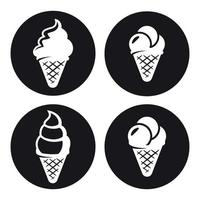Ice creame icons set. White on a black background vector