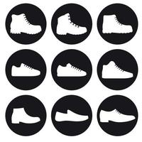 conjunto de iconos aislados de zapatos de hombre. blanco sobre un fondo negro vector