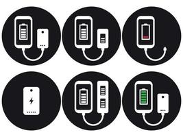 Power bank icons set. White on a black background vector