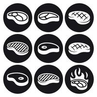 Steak Icons Set. White on a black background vector