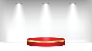 Red podium on light background with spotlights illuminated illustration vector