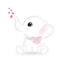 Cute little Elephant and heart hand drawn illustration vector