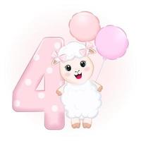Cute little sheep, Happy birthday 4 years old vector