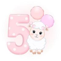 Cute little sheep, Happy birthday 5 years old vector