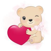 Cute Little Bear and heart valentine's day concept illustration vector