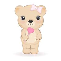 Cute Little Bear and heart candy. Valentine's day concept vector