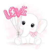 lindo elefante y globo ilustración del concepto de día de san valentín vector