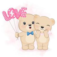 linda pareja oso de peluche con globo de amor. ilustración del concepto del día de san valentín vector