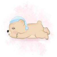 Cute Little Bear sleeping on watercolor background vector