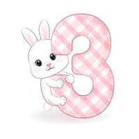 Cute little rabbit, Happy birthday 3 years old vector