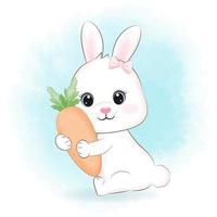 Cute Little Bunny with carrot cartoon illustration vector