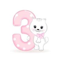 Cute little Cat, Happy birthday 3 years old vector