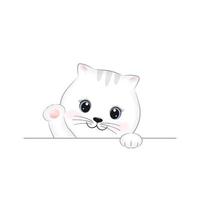 Cute little white cat waving paw cartoon illustration vector