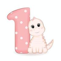 Cute little Dinosaur with Alphabet Number 1 vector