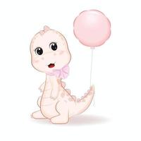 Cute Dinosaur and balloon cartoon illustration vector