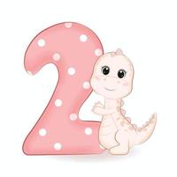 pequeño dinosaurio lindo con el alfabeto número 2 vector
