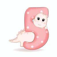 Cute little Dinosaur with Alphabet Number 5 illustration vector