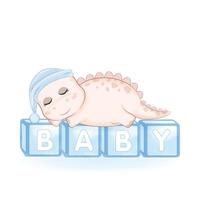 lindo dinosaurio durmiendo en la ilustración de la caja de juguetes del bebé vector