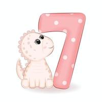 Cute little Dinosaur with Alphabet Number 7 vector