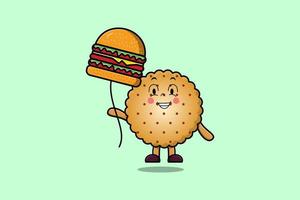 lindas galletas de dibujos animados flotando con globo de hamburguesa vector