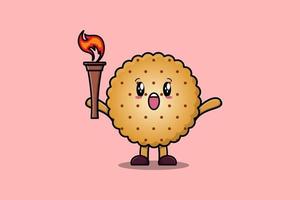 ilustración de dibujos animados de galletas con antorcha de fuego vector