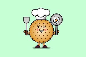 Cute cartoon Cookies chef holding pan and spatula vector