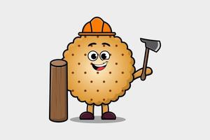 Cute cartoon Cookies carpenter character with ax vector