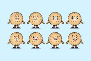 Set kawaii Cookies cartoon character expressions vector