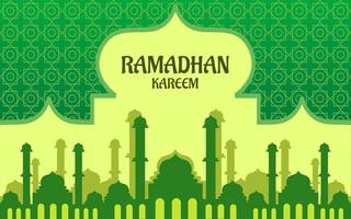 ramadan kareem illustration with mosque and green color background vector